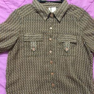 Beige blouse with blue flowers